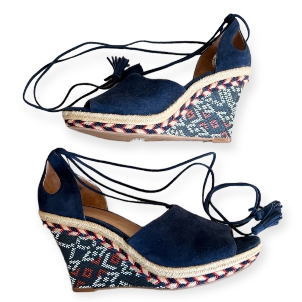 CAbi Isla Espadrille Wedge Suede Tassel Tie Sandal - Picture 2 of 8